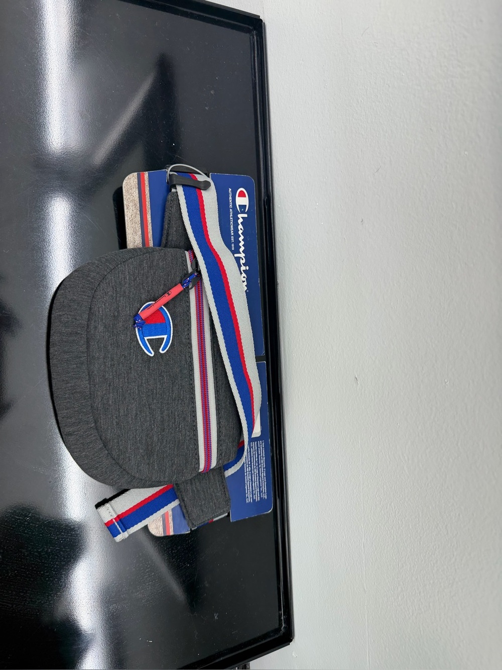 Champion Gray Waist Pouch with Red/White/Blue Stripe Strap